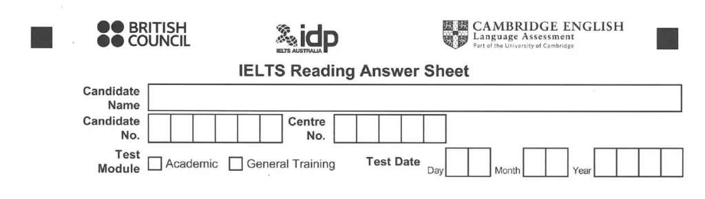 Reading Answer Sheet canditate