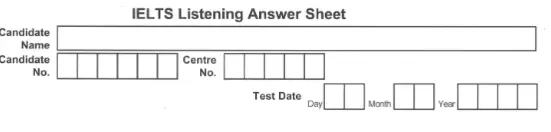 ielts listening answer sheet candidate information